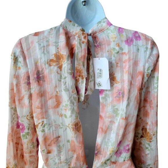 Endless Rose Watercolor Floral Long-Sleeve Chiffon Open Back Romper -XS - Picture 7 of 11